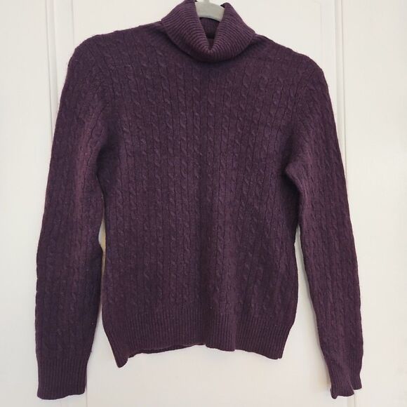 Tweeds 100% 2-Ply‎ Cashmere Cabled Turtleneck Purple Long Sleeve Sweater Size M - Picture 1 of 7